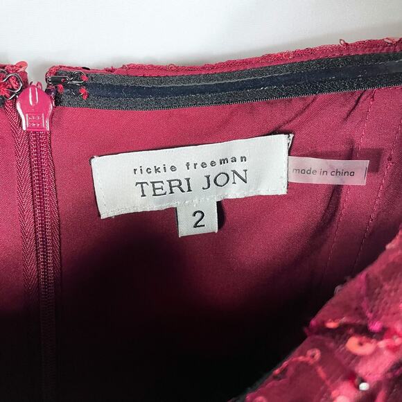 Teri Jon Burgundy Gown Sequin Beaded Tulle Off the Shoulder Dress Sz 2‎ Women's - Picture 5 of 9
